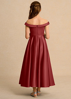 Azazie Teeny Girls Formal Sukienki dla dziewczynek sypiących kwiaty Linia A Pofałdowany Matowy satynowy Długość kostki Sukienka image2