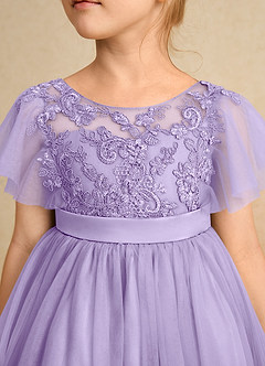 Azazie Queenie Flower Girl Dresses Lilac A-Line Lace Dress image4