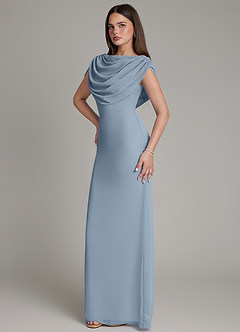 Azazie Hadley Bridesmaid Dresses Dusty Blue Mermaid Pleated Chiffon Dress image9