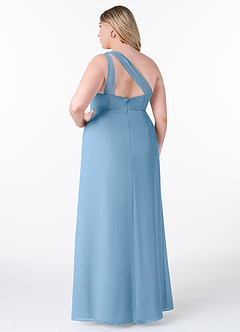 Azazie Maive Bridesmaid Dresses Steel Blue Sheath Pleated Ruffle Chiffon Dress image8