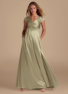 Azazie Allessia Brautjungfernkleider für Schwangere A-Linie Metallischer Satin Bodenlänge Kleid image1