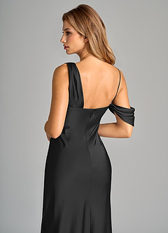 Azazie Celina Bridesmaid Dresses Black Sheath Off the Shoulder Stretch Satin Dress image8