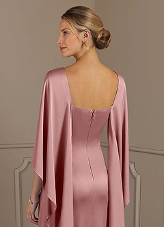Azazie Eli vestidos de madre de la novia Vestido de Rosa Polvorienta de Satén Elástico de Recto con Cuello de barco image6