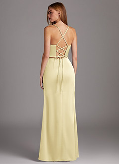 Azazie Brookelle Bridesmaid Dresses Lemon Sorbet Sheath Sweetheart Corset Stretch Satin Dress image3