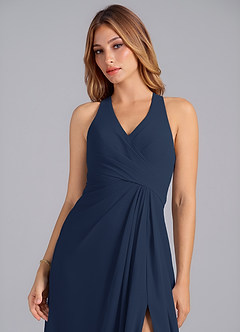 Azazie Dorota Bridesmaid Dresses Dark Navy A-Line Pleated Chiffon Dress image6