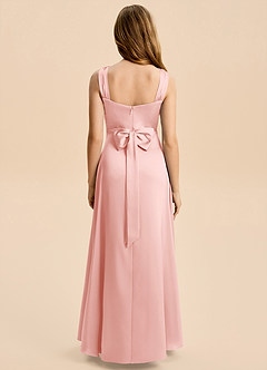 Azazie Kiki Junior Powder Pink A-Line Bow Stretch Satin Dress image2