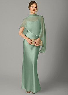 Azazie Jaleesa Jurken voor thuis passen Jurk van Stretch Satijn met A-Lijn Hoge Kraag Agave image5