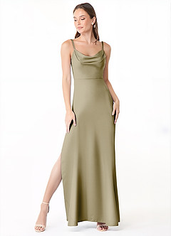 Azazie Alaija Bridesmaid Dresses Moss Green Mermaid Side Slit Stretch Satin Dress image2