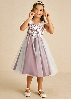 Azazie Sunnie Flower Girl Dresses Amethyst A-Line Lace Tulle Dress image2