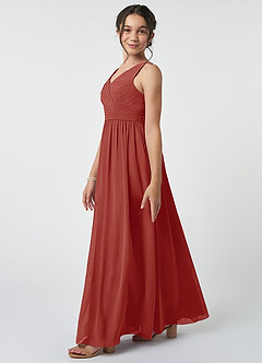 Azazie Kora Junior Terracotta A-Line Pleated Chiffon Dress image3