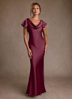 Azazie Shelby Mother of the Bride Dresses Mulberry Mermaid Pleated Stretch Satin Dress image4