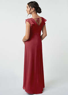 Azazie Claudine Junior Pomegranate A-Line Pleated Chiffon Dress image4