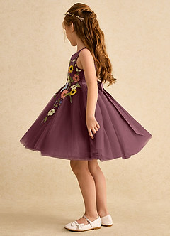 Azazie Prima Robe Demoiselle D'honneur Fillette Robe Trapèze en Tulle Arc Sangria image4