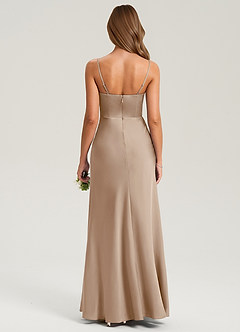 Azazie Lidia Bridesmaid Dresses Taupe Mermaid Side Slit Stretch Satin Dress image2