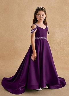 Azazie Jodi vestidos de niña de las flores Vestido de Uva de Satin Mate de Corte En A image3