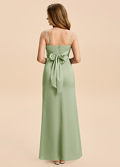 Azazie Minnie Junior Robe Fourreau en Satin extensible Drapé Vert Sauge image2