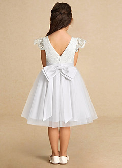 Azazie Vetty Robe Demoiselle D'honneur Fillette Robe Trapèze en Tulle Dentelle Ivoire Blanc image7
