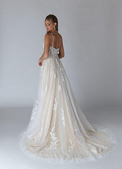 Azazie Alondra Wedding Dresses Diamond White Champagne A-Line Lace Tulle Dress image4