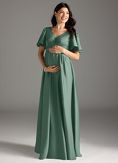Azazie Verna Robes de demoiselle d'honneur de maternité Robe Trapèze Rayé Longueur ras du sol Satin extensible image3