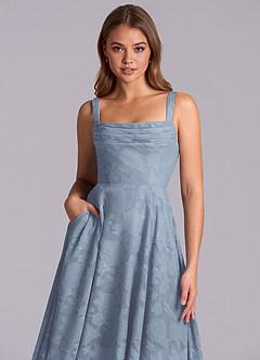 Azazie Shaude Bridesmaid Dresses Dusty Blue A-Line Pleated Floral Burnout Dress image3