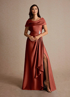 Azazie Branford Mère de la mariée Robes Robe Trapèze en Satin extensible Plissée Terracotta image7