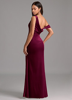 Azazie Madelyn Robes de demoiselle d'honneur Robe Fourreau en velours Ue épaule Cabernet image5