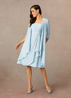 Azazie Olivia Mother of the Bride Dresses Sky Blue A-Line Square Neckline Pleated Chiffon Dress image1