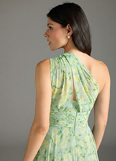 Azazie Charlize Vestidos de damas de honor Vestido de Salvia Floral De Ensueño de Gasa de Corte en A con Hombro unilateral image6