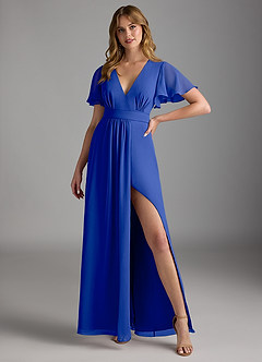 Azazie Zaniah Bridesmaid Dresses Royal Blue A-Line Chiffon Dress image4