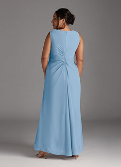 Azazie Manuella Mère de la mariée Robes Robe Trapèze en Mousseline de soie Col V plissé Poudre Bleue image14