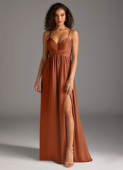 Azazie Alia Bridesmaid Dresses Cedar Rose A-Line Pleated Stretch Satin Dress image1