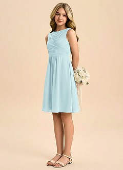 Azazie Skyla Junior Vestido de Vidrio Marino de Gasa de Corte en A con Plisado image4