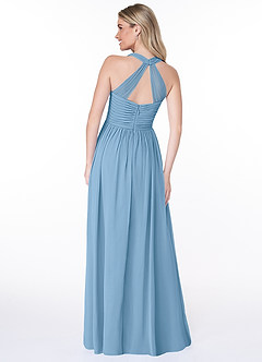 Azazie Jaclyn Bridesmaid Dresses Steel Blue A-Line Pleated Chiffon Dress image2