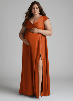 Azazie Allessia Maternity Bridesmaid Dresses A-Line Pleated Stretch Satin Floor-Length Dress image11