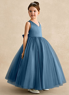 Azazie Peanut Jurken voor bloemenmeisjes A-Lijn Jurk van Tule Band Bermuda image2