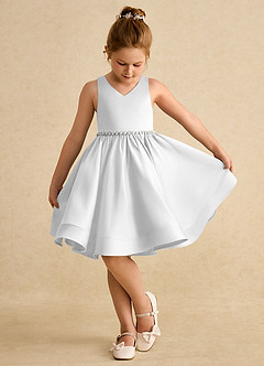 Azazie Julietta Flower Girl Dresses Diamond White Ball-Gown Convertible Tulle Dress image4