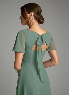 Azazie Kimber Vestidos de damas de honor Vestido de Eucalipto de Gasa de Corte en A con Manga volante image8