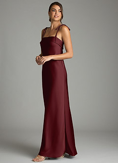 Azazie Ellia Bridesmaid Dresses Cabernet Sheath Bow Stretch Satin Dress image4