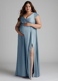 Azazie Allessia Maternity Bridesmaid Dresses A-Line Pleated Stretch Satin Floor-Length Dress image12