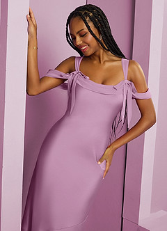 Barbie ♥ Azazie Vestidos de damas de honor Vestido de Glicinia de Satén Elástico de Corte Recto con Plisado image7