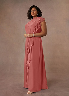 Azazie Narine 신부의 어머니 드레스 A라인 주름진 쉬폰 플로어 길이 드레스 image9