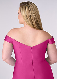 Barbie ♥ Azazie Bridesmaid Dresses Fuchsia A-Line Off the Shoulder Stretch Satin Convertible Dress image12