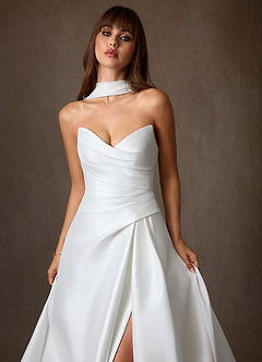Azazie Adinah Wedding Dresses Diamond White A-Line Strapless Mikado Dress image4