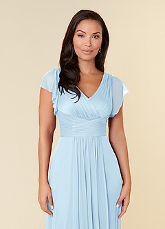 Azazie Reneya Mother of the Bride Dresses Sky Blue A-Line Pleated Mesh Dress image5
