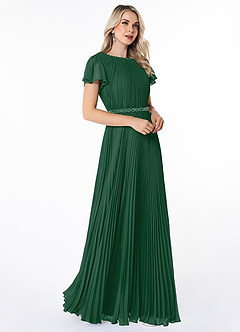 Azazie Kara Modest Bridesmaid Dresses A-Line Pleated Chiffon Floor-Length Dress image3