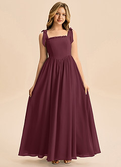 Azazie Delia Junior Abito A-Line in Chiffon Fiocco Cabernet image3