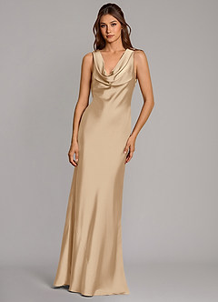 Azazie Cheryl Bridesmaid Dresses Champagne Mermaid Stretch Satin Dress image4