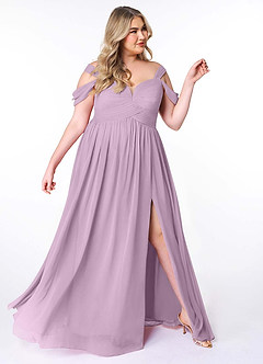 Azazie Lianne Vestidos de damas de honor Vestido de Glicinia de Gasa de Corte en A con Vestidos sin tirantes image11