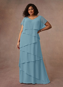 Azazie OHara Mother of the Bride Dresses Moody Blue A-Line V-Neck Chiffon Dress image21