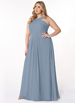 Azazie Kaleigh Bridesmaid Dresses Dusty Blue A-Line Pleated Chiffon Dress image9